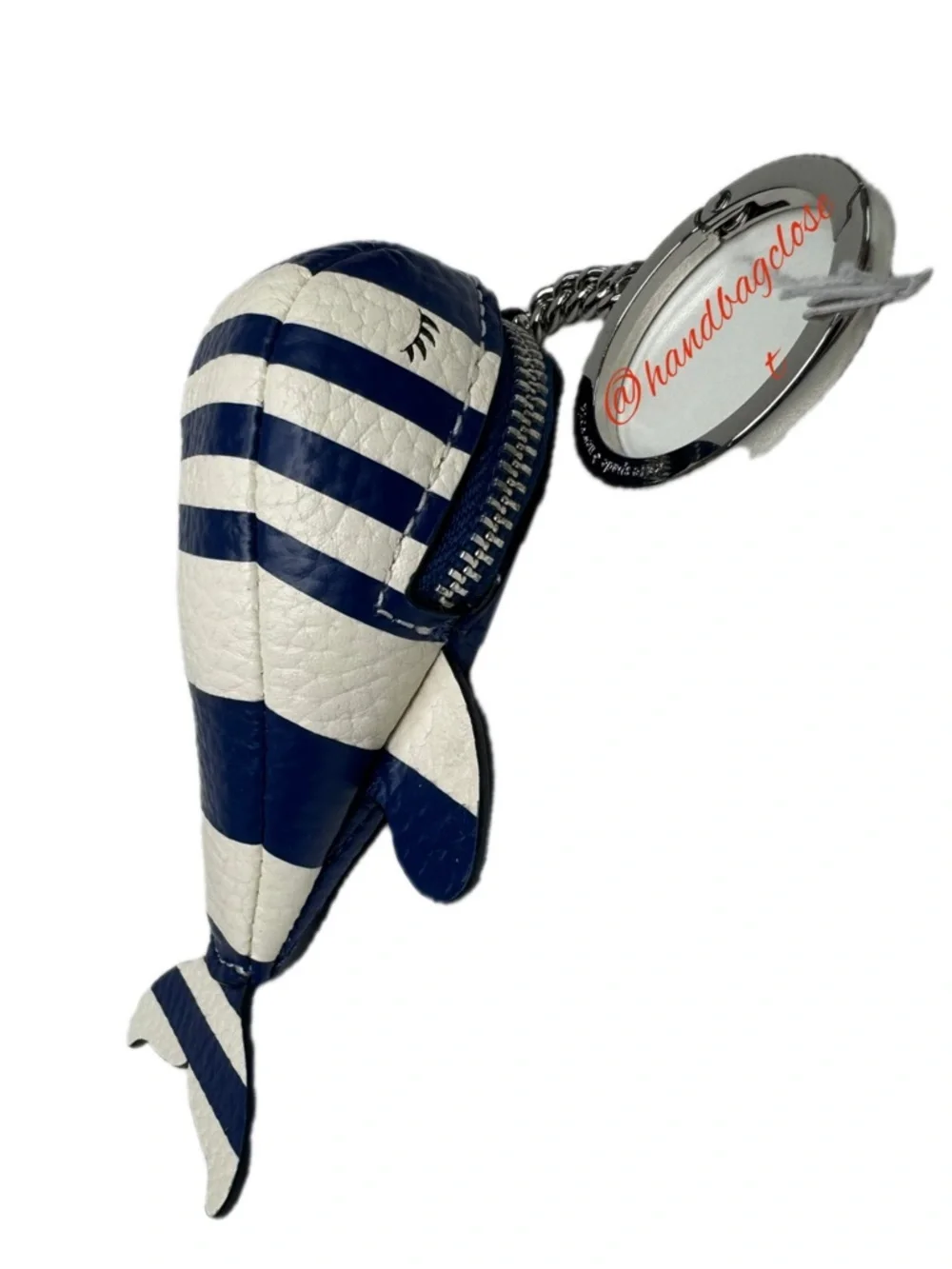 Kate Spade Navy & White Striped Whale Shore Leather Coin Purse Keychain Fob